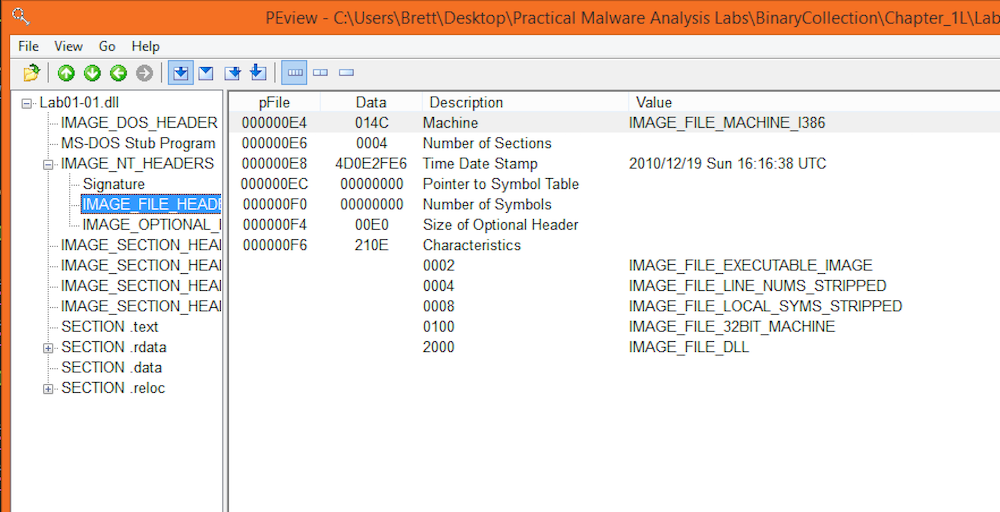 Lab01-01.dll PEView