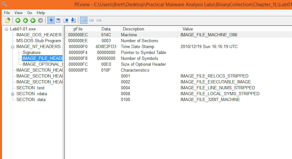 Lab01-01.exe PEView