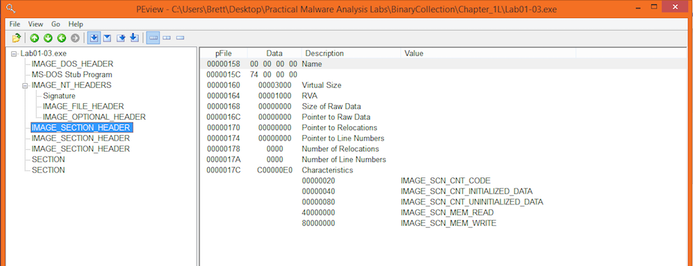 Lab01-03.exe PEview