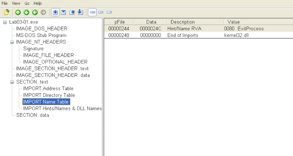 Lab03-01.exe in PEView