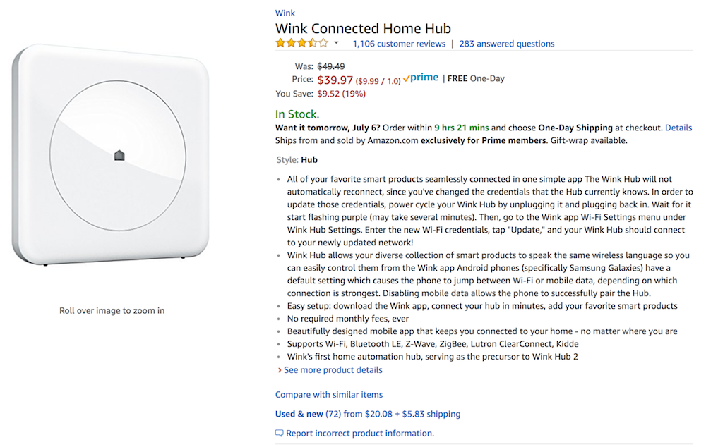 Wink Hub on Amazon